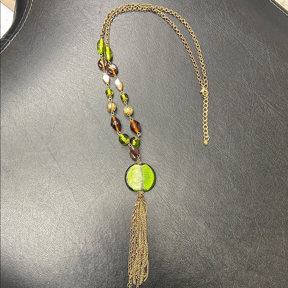 Green and Gold Beaded Necklace